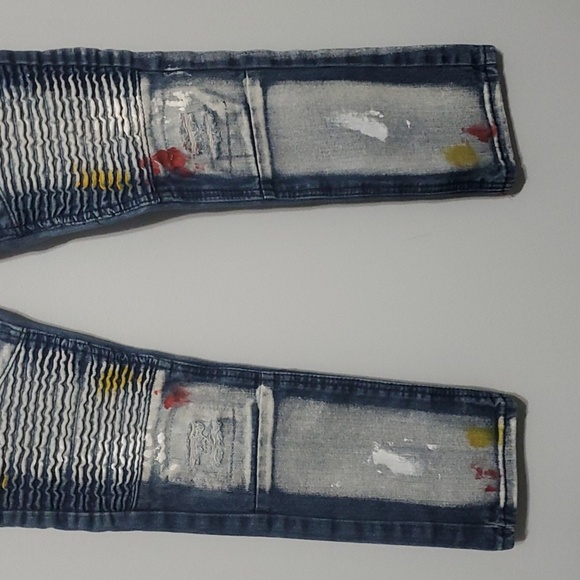 GS-115 Denim Jeans Boys Size 12 Blue Moto Paint Dye Splatter Artzy Art - Picture 3 of 13